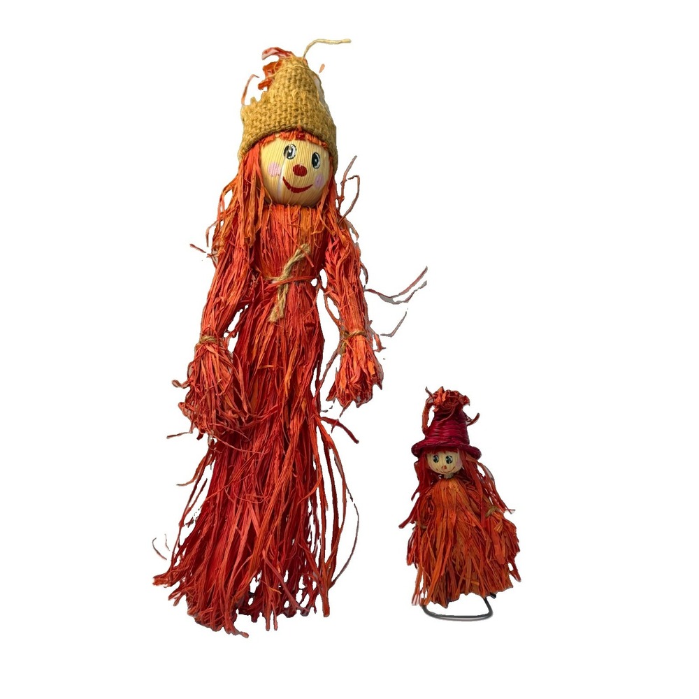 Scarecrow Decoration Pair Thanksgiving Straw Basket Harvest Fall Table Decor